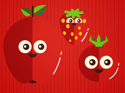 red apple character eyes fruit green happy red strawberries tomato vector vegetables veggies