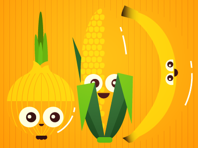 yellow banana blink character corn eyes fruits funny onion sunny vector vegetables veggies yellow