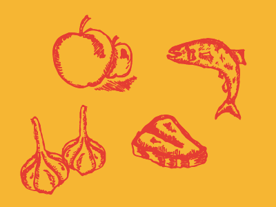 Food/Ingredient Illustrations bravado spice garlic green apples salmon steak