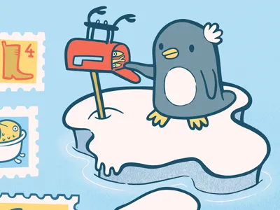 Postal Practicum 2 childrens illustration crab illustration mail mailbox penguin stamp