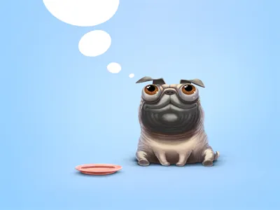 Dog's dream (x2) 2d 3d animal character denis dog draw eye funny hungry icon illustration inspiration krasavchikov krol krolone light pencil pet photoshop pug realizm render sketch smile