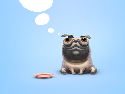 Dog's dream (x2) 2d 3d animal character denis dog draw eye funny hungry icon illustration inspiration krasavchikov krol krolone light pencil pet photoshop pug realizm render sketch smile