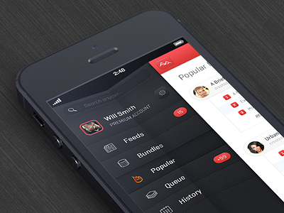 Volcano App (Folded menu) app feeds folded folded menu folding ios iphone menu red ui ux volcano