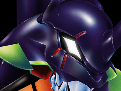 Eva 01 3d chrome evangelion gradient japanese manga realistic robot