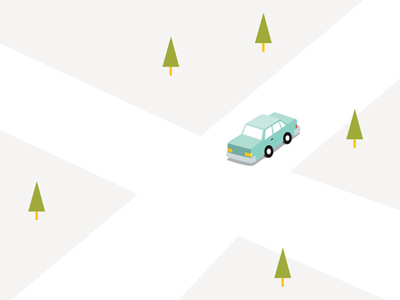 Car Illustration birds eye view car crossroad graphic illustration simple trees