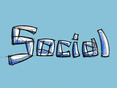 Social Text blue custom drawn hand hand drawn japanese lettering shiny social tech typography