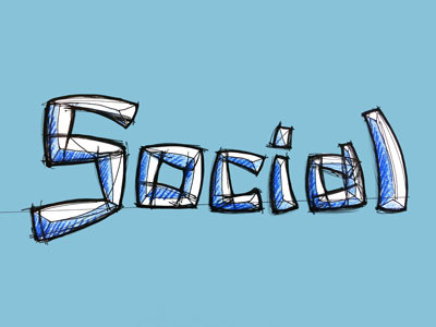 Social Text blue custom drawn hand hand drawn japanese lettering shiny social tech typography
