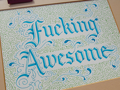 Awesome awesome blue calligraphy green typography