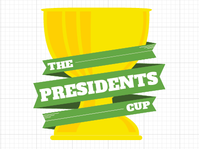 The Presidents Cup cup green logo ribbon yellow