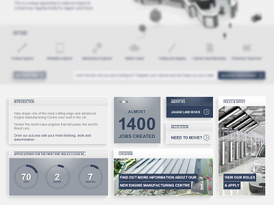 Interim Landing Page apply auto automobile blur car careers grid hover isotope jaguar job land rover recruitment responsive shadow website