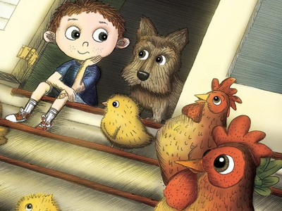 Bored animals bored boy chickens chicks dog farm hannah tuohy hens illustration kid