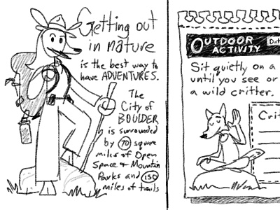 Getting Out in Nature cartoon character design comic coyote deer design illustration ranger sketch