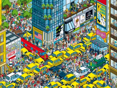 Wheres Stig? New York city cityscape crowds detail illustration illustrator isometric new york pixel art vector art