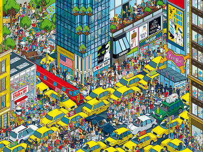 Wheres Stig? New York city cityscape crowds detail illustration illustrator isometric new york pixel art vector art