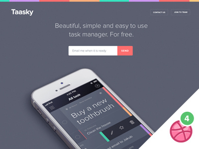 Taasky landing page app flat iphone landing page website