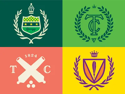 College cannon college crest crown feather key laurels shield stars trinity college