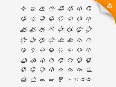 Weather Icon Font artill clouds download file fog font free freebie glyphs icons moon otf phases pictograph rain snow sun sunrise sunset temperature tornado vector weather wind