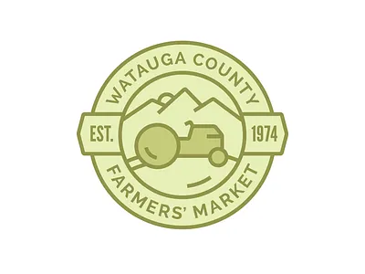 Farmers' Market Logo 1974 agriculture branding county farm farmer farmers market food icon identity illustration local logo market mountains tractor watauga