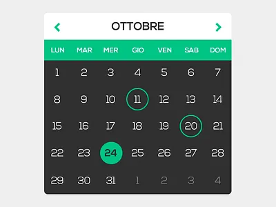 Calendar black calendar calendario date event flat green nicolas ciotti nicolasciotti ui white widget