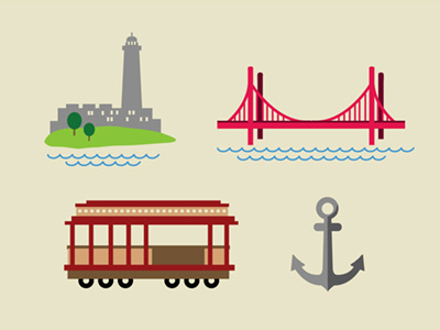 The Bay Icons: San Fran anchor california design drawing drive fun golden gate holiday icon illustration roadtrip sanfran thebay travel vacation