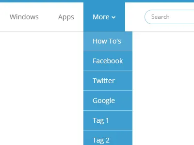 Navigation And Dropdown Menu apps blue clean dropdown dropdown menu facebook google hover menu navigation open sans search twitter white windows