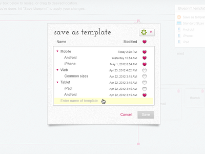 Save As Template design favorite functions gui interface list pink popup sizzlepig tools