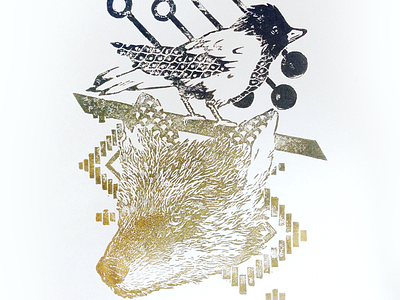 Bird & Fox Block Print block carving fountain illustration linoleum print printmaking split