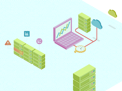 Isometric cloud grid illustrator isometric laptop stats vector