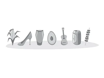 Latin American Culture Symbols, Illustrated avocado beer cerveza churrascaria corn grayscale guitar illustration monochrome timbal