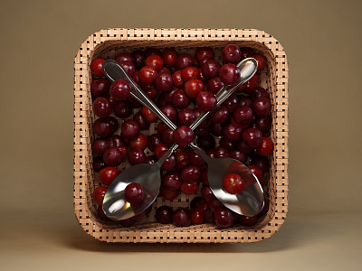 Cherries 3d basket cherries cherry design icon spoon webshocker