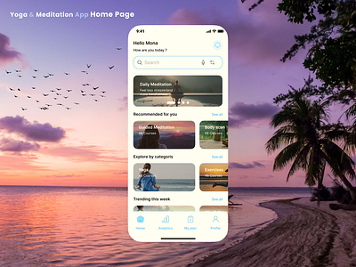 Yoga & Meditation app Home page home page meditation yoga