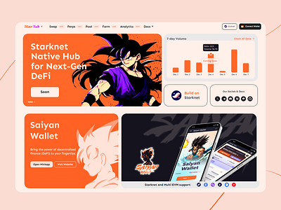 Saiyan-Themed DeFi Dashboard UI anime themed blockchain ux card based clean fintech ui crypto wallet cryptocurrency platform dark mode ux data visualization defi dashboard flat design trends futuristic ui design light mode elements mobile friendly neobrutalism ui responsive dashboard saiyan inspired starknet ui uiux web3 design • bold typography