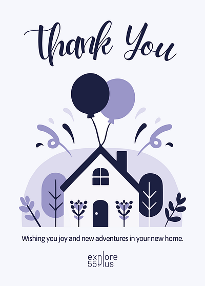 Explore55Plus Thank You Card card community design graphic design homeowner illustration print printdesign thankyoucard