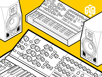 Retro Sound adobe illustrator buttons controls detail dial isometric keyboard loudspeakers music panel sound engineering speakers synth synthesizer tech technical drawing technical graphics technical illustration vector vector graphics