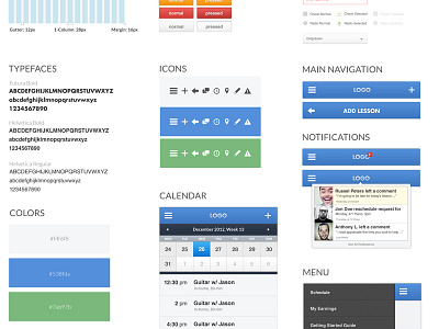 StyleGuide alert blue calendar check comment dropdown form green grey grid location menu notifications radio schedule time ui