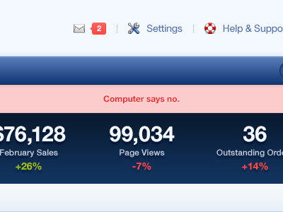 Computer says no. amazing awesome blue clean error etc green hahaha help icon interface mail message notification percent pixel red settings statistics ui ux