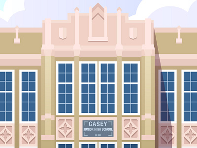 Art Deco Junior High School architecture art deco building design illustration poster school windows