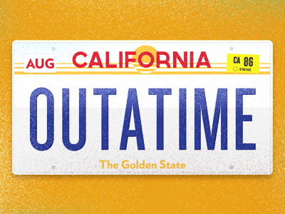 OUTATIME 1.21 gigawatts back to the future california delorean great scott! illustration license plate outatime