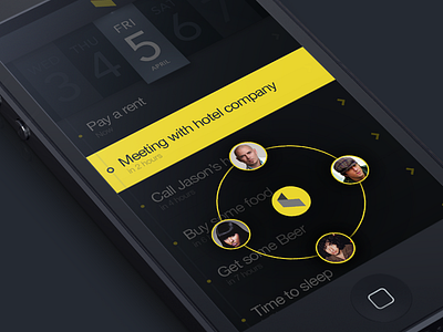 assign task to your teammate app assign avatar calendar dark date delete ios iphone list mark popup profile reminder slide task time timeline ui