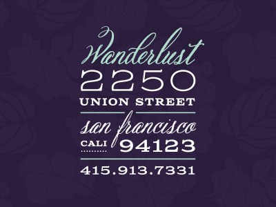 Wanderlust Salon Business Card address blue business card purple salon typography wallpaper wanderlust