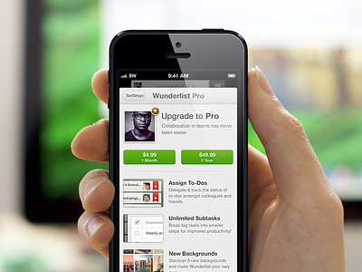 Upgrade to Pro assigning backgrounds hand iphone premium pro wunderlist