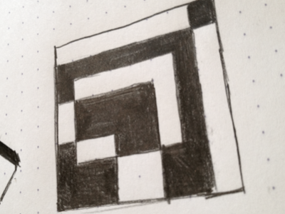 Interlocking cubes black and white geometric logo pencil sketch