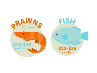 Seafood Market Icons blue fish icon illustration orange prawn seafood shrimp