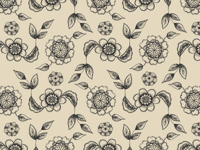 Floral Pattern drawn floral flower hand illustration inked leaves pattern wallpaper