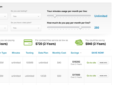 Savings Table blue green savings slider table