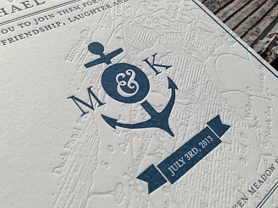 Wedding Invite Letterpress ampersand anchor blind invitation letterpress map monogram nautical print wedding