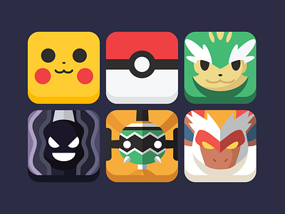 Pokemon Icons cloyster flat gaming icon illustrator infernape ios minimal monsters pikachu pocket pokeball pokemon sigilyph simisage vector video games