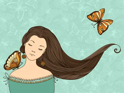 Girl with butterflies butterfly dream girl hair insect women