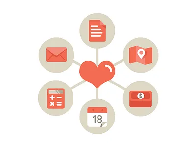 I Love Icons calculator calendar doc heart icon illustration love mail map money vector