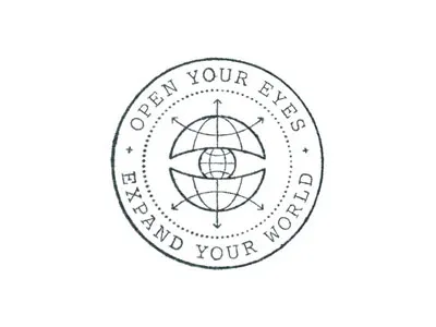 Experience Passport Logo arrow expand eye planet stamp world